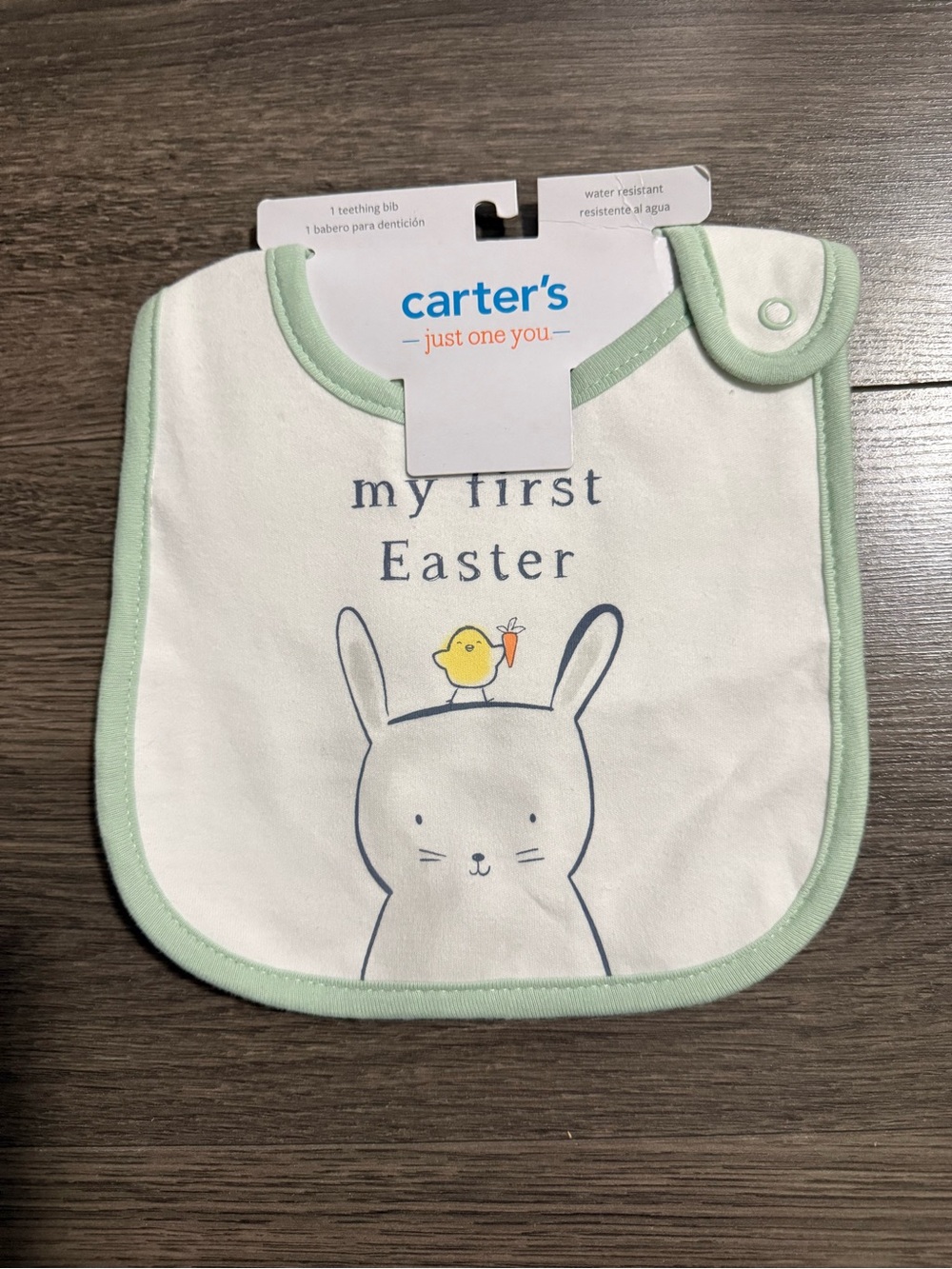 Carter's White Bib with Light Green Trim and Bunny Chick Design